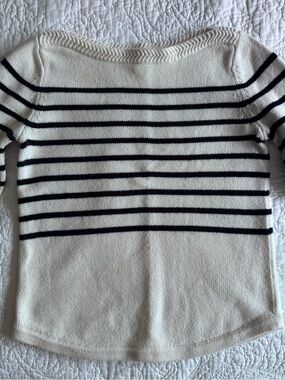 LOFT Cream & Black Striped Boatneck Sweater